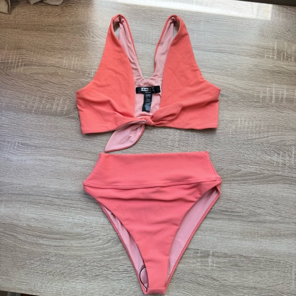 New Beach Riot Dallas Ribbed Bikini Set Top Highway Bottom Tie Peach Large - Picture 1 of 4